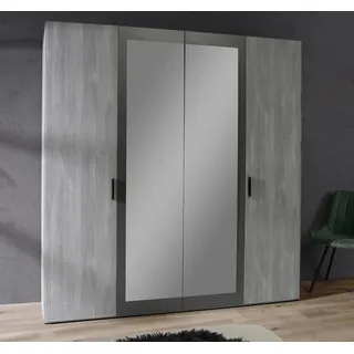 FORTE Leonard Schrank 200, Kleiderschrank, Drehtürenschrank, 4-türig mit Einlegeböden und Kleiderstange, Nordisch Eiche Grau/Grau Matt, 200 cm breit x 210.5 cm hoch x 54.5 cm tief