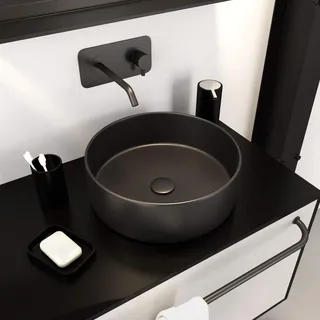 Rundes Aufsatzwaschbecken aus Keramik – Durchmesser 36 cm – Höhe 11,5 cm – Roundy Dark