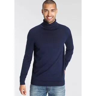 Rollkragenpullover AJC, Herren, Gr. XXL (60/62), blau (marine), Feinstrick, Obermaterial: 50% Baumwolle, 50% Polyacryl, unifarben, Basic, schmal, Rippstrickbündchen, Pullover Rollkragenpullover, mit Rollkragen aus Rippstrick