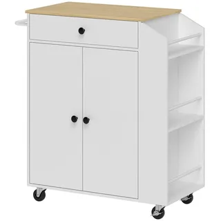 Homcom Küchenwagen mit Schublade, Schrankfach, Gewürzregal, Handtuchstange, Weiß/Eiche , Holz , Nachbildung , einzeln stellbar,Küche mit Insel , 38x86.5x82 cm , Küchen, Küchenmöbel, Kücheninseln