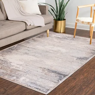 Kurzflor Teppich Mazovia - Abstrakt Beige, Braun Teppich für Wohnzimmer, Schlafzimmer für Allergiker geeignet - 80 x 150 cm