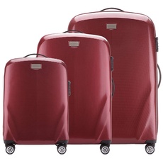 WITTCHEN PC Ultra Light Hartgepäck Reisekoffer Trolley Koffer 3er Koffer Set aus Polycarbonat Vier Lenkrollen TSA Kombinationsschloss Aluminium Teleskopgriff Größe (S+M+L) Dunkelrot