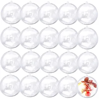 7Queen 10,2 cm große, transparente Weihnachtskugeln, 20 Stück, durchsichtig, befüllbar, bruchsicher, Ornament, Kugeln für Bastelarbeiten, Hochzeit, Party, Urlaub, Heimdekoration (50,8 cm, 10,2 cm)