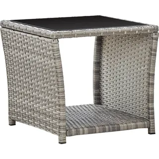 The Living Store Couchtisch Grau 45 x 45 x 40 cm Poly Rattan und Glas - Grau