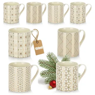 com-four® 8x Kaffeetassen 180 ml aus Keramik, Retro, Vintage Espressotassen, Teetassen - Kaffeepott - Espresso, Americano Kaffeebecher - kleine Keramikbecher für Heißgetränke