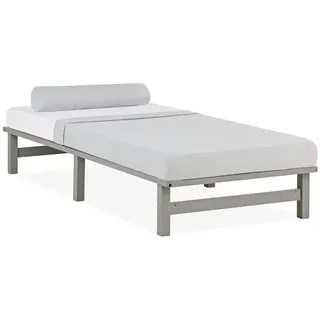 Homestyle4u Palettenbett 90x200 cm Grau Palettenmöbel Bett Holzbett Grau