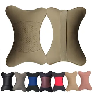 yuhuru Auto-Nackenkissen, beidseitig, PU-Leder, 2 Stück, Kopfstützen, passend für die meisten Autos, gefüllte Faser, Universal-Auto-Kissen (beige)