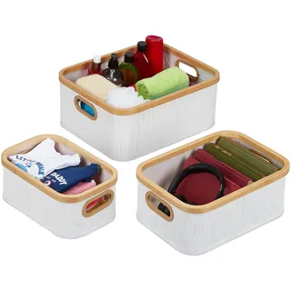 Relaxdays Aufbewahrungskorb Badezimmerkorb 41 x 16,5 x 33 cm beige/weiß/bronze
