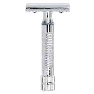 Merkur Rasierhobel 34C | Kompaktgriff Glanzchrom | Zweiteiliger Rasierer mit geradem Schnitt | Geschlossener Kamm | Ideal zur Nassrasur | Zinkdruckguss | Schweres Griffstück | Made in Germany