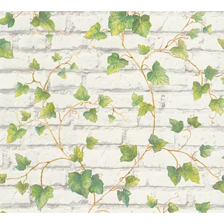 A.S. Création Vliestapete Best of Wood`n Stone 2nd Edition Tapete in Stein Optik fotorealistische Steintapete Backstein 10,05 m x 0,53 m braun grün weiß Made in Germany 319421 31942-1