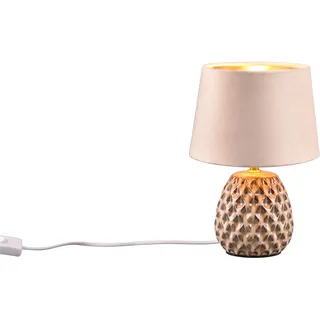 TRIO Leuchten Schreibtischlampe »ARIANA Tischleuchte exkl 1xE14 max40W Höhe 27cm Ø 18cm Nachttischlampe«, 1 flammig, Leuchtmittel E14   Leuchtmittel wechselbar, Struktur Keramik Samt Schirm innen gold,Tischlampe mit Schnurschalter, beige