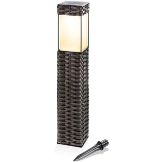 Esotec Solar Standleuchte, Rattan Geflecht, LED, Akku, gleichmäßige Lichtverteilung, Gartenleuchte, Solarlaterne, Wegeleuchte, Solarlichter, wetterfest, Metall, braun, IP34, außen, 102073