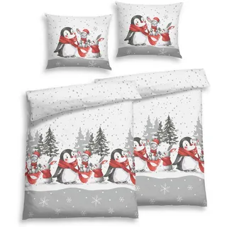 Florella Bettwäsche , Silberfarben , Textil , Pinguin , 140x200 cm , pflegeleicht, atmungsaktiv, hautfreundlich, angenehm wärmend, schadstoffgeprüft , Heimtextilien, Bettwäsche & Leintücher, Bettwäsche, Flanell-Bettwäsche