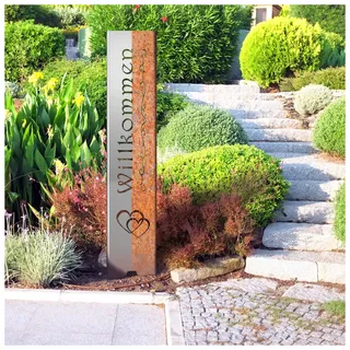 tuning-art Gartenstecker Gartenschild Willkommen 120cm x 21cm DC01 Stahl | Rostpatina Stabil Langlebig Beidseitige Abkantung Montagefrei Garten Deko