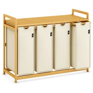 AdelDream Premium Wäschekorb 200L – 4 Fächer, ausziehbarer & abnehmbarer Wäschesack mit Bambusrahmen, Beige – Wäschesammler & Wäschebox für Badezimmer & Schlafzimmer