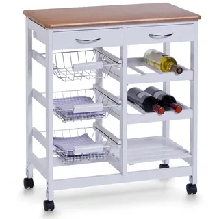 Zeller Küchenrollwagen MDF mit Bambusdekor-Top 66 x 36 cm x 76 cm Weiß