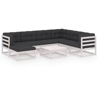 vidaXL 8-tlg. Garten-Lounge-Set mit Kissen Massivholz Kiefer - Weiß
