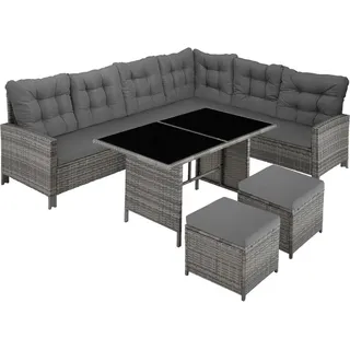 tectake Rattanlounge Barletta, mit Sicherheitsglasplatten, grau-meliert/grau , Grau , Kunststoff , Organisch , Gartenmöbel, Gartengarnituren, Gartenmöbel-Sets