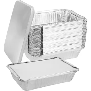 LOPYXBR 100 Stück Aluschalen mit Deckel 800ml, Aluschalen Grill Klein, 21x14x5 cm Alu Grillschalen, Grillschalen Aluminium Einweg für Backen, Braten, Kochen, Grillen, Aufbewahren von Lebensmitteln