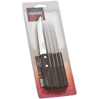 Tramontina Steakmesser Pizzamesser, Set 6-teilig, mit 6 Steakmessern aus Edelstahl, Echtholzgriff braun