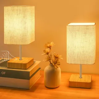 Jayencer Nachttischlampe Touch Dimmbar 2er Set, Tischlampe Touchdimmer Glühbirne Drei Helligkeitsstufen, Lampenschirm aus Leinenstoff, Tischleuchte für Schlafzimmer Wohnzimmer, Büros