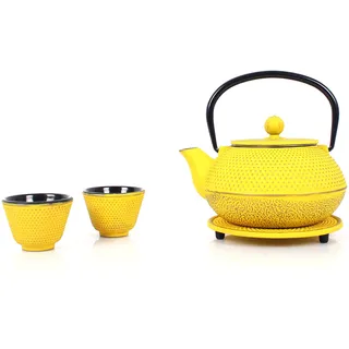 Echtwerk Teeservice aus Gusseisen, Gelb