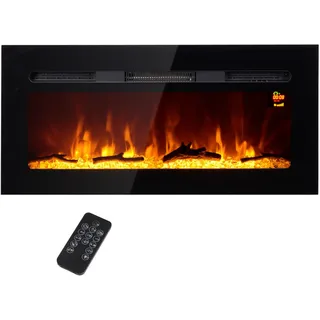 Homcom Elektrokamin mit LED Flammeneffekt,1800 W Wandkamin mit Kristalle, in 3 Farben , Schwarz , Metall , 15.8x45x91.4 cm , Elektrogeräte, Heizgeräte, Elektrokamine
