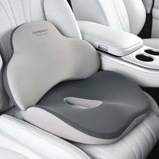 Coverado Sitzkissen und Lendenwirbelstützkissen für Bürostuhl und Autositz, Ergonomisches Memory-Schaum Schreibtischstuhl Rückenstütze Kissen, Ischias und Rücken und Tailbone Pain Relief Kissen