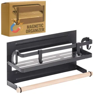 RICOO Gewürzregal magnetisch mit Küchenrollenhalter ohne Bohren, Gewürz Organizer KR003, Gewürzregal Schranktür, Kühlschrank Regal, Paper Towel Holder, Gewürzregal Wand mit Papierrollenhalter