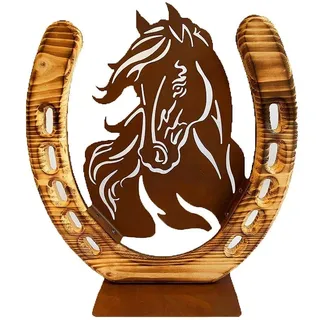 itsisa Dekofigur im Rost Design Pferd mit Hufeisen - Rostfigur für den Garten, Geschenk für Reiter