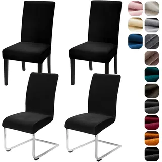 Alishomtll Stretch Samt Stuhlhussen 4er Set Velvet/Velour Stuhlbezug Schwingstuhl Elastische Hussen Waschbarer Stühle Schutz für Küche Restaurant Hotel Bankett Hochzeit (Schwarz, 4 Stück)