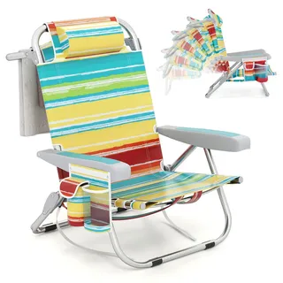 Costway Strandstuhl klappbar bunt , Multicolor , Metall , 66x78x65 cm , Gartenmöbel, Gartensessel, Gartenstühle
