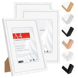 HIMEETIME® 3x Bilderrahmen für DIN A4 21 x 30 cm Weiß Natur Holz Dünner Rahmen,Picture Frame 21 x 29,7 cm Diplom- und Dokumentenrahmen mit Folienabdeckung - Wandmontage oder Tischaufsteller