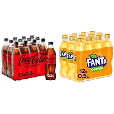 Coca-Cola Zero Sugar - koffeinhaltiges Erfrischungsgetränk (12 x 500 ml) & Fanta Orange - fruchtig-spritzige Limonade mit klassischem Orangen-Geschmack - in Einweg Flaschen (12 x 500 ml)