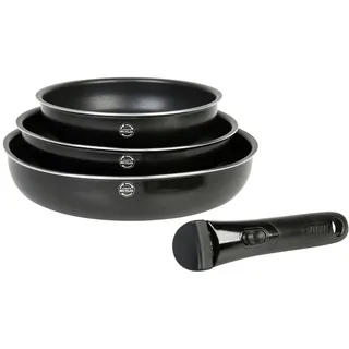 Sitram 715485 Pfannen-Set, 3-teilig, gepresstes Aluminium, Sitramovible Family, Ø 20/24/28 cm, Antihaftbeschichtung ohne PFOA, abnehmbarer Griff, sitramovible, für alle Herde, auch Induktion