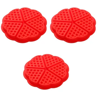 3 Stück Waffelbackform, Mini Herz-Muffinform, Nichtstiftender, Waffelsilikonwerkzeug, Runder Herzförmiger Waffelbrand, Schokoladenform, für Kuchen, Biskuit, Bagels, Muffins und Mould Tassen (Rot)