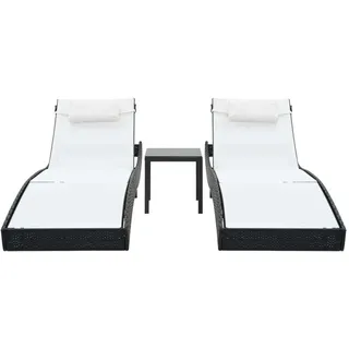 vidaXL Sonnenliegen 2 Stk. mit Tisch Poly Rattan und Textilene Schwarz - Schwarz, Weiß
