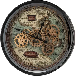Formano XXL Wanduhr Weltkarte 58cm Metall Uhr mit beweglichen Zahnrädern Modern - Bunt