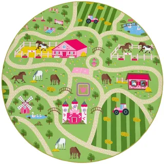 Paco Home Kinder-Teppich Für Kinderzimmer, Spiel-Teppich Mit Landschaft und Pferden, In Grün,