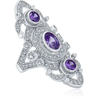 Art Deco Antik Boho Vintage Stil Schwarz Weiß Blau Grün Filigran Pflaster CZ Breites Herz Lange Vollfinger Mode Statement Ring Zirkonia Für Frauen Rhodium Versilbert Messing