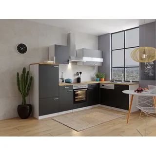 Respekta Winkelküche L-Form 280 x 172 cm Schwarz-Weiß-Butcher Nussbaum