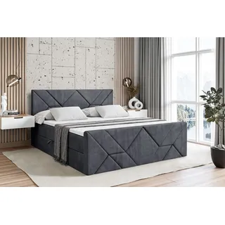 altdecor Boxspringbett mit Fußteil, H4 Matratze und Topper - 180x200 cm - BARWA-Z - Dunkelgrau Samt - Polsterbett mit Bettkasten und Lattenrost, Bett mit Stauraum - Dunkelgrau