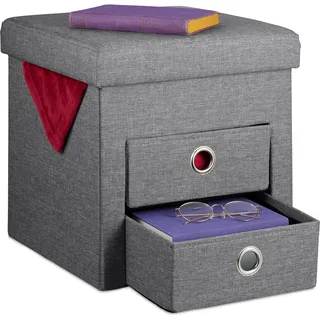 Relaxdays Sitzhocker mit Stauraum Polyester 37 x 39 x 37 cm Dunkelgrau