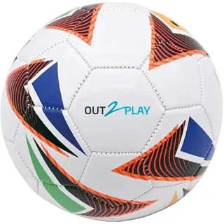 Out2Play Fußball, Mehrfarbiges Design mit Geometrischen Mustern, Weiß mit Orange und Blau