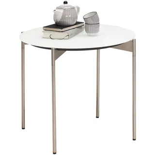 Venjakob Beistelltisch , Weiß, Edelstahlfarben , Metall, Glas , rund , rund , 55x49x55 cm , Made in Germany, Dgm, Goldenes M , Wohnzimmer, Wohnzimmertische, Beistelltische, Beistelltische Metall