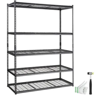VEVOR Lagerregal 5-stufig verstellbar 907,2 kg Kapazität Garagenregale, Metall-Organizer Drahtregal schwarz 152,4 x 61 x 198,1 cm für Küche, Speisekammer Keller Badezimmer Wäscheschrank