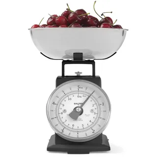 Salter SA00562BFEU12 zeitlose mechanische Küchenwaage – 5 kg Kapazität, 1 Liter spülmaschinenfeste Schüssel, Backwaage, klassisches Design, leicht lesbares großes Zifferblatt, 22 cm Höhe, Schwarz