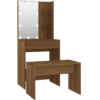 vidaXL Schminktisch-Set mit LED Braun Eichen-Optik Holzwerkstoff - Braun