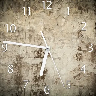 Wallario Design Wanduhr Alte schmutzige Wand aus Beton mit abblätternder Farbe aus Echtglas, Größe 20 x 20 cm - Schwarz