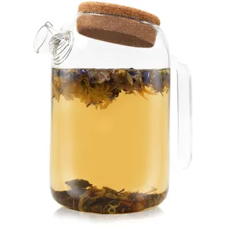 Horae - Teekanne aus klarem Glas 1 l mit Edelstahlsieb - Hitzebeständiges Borosilikatglas - Korkverschluss - Eine ideale Teekanne zum Aufbrühen von Blumen und Pflanzen